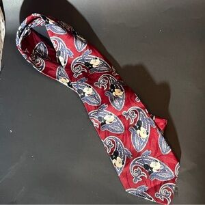 Vintage burgundy and blue paisley print Mickey Mouse tie small mark shown